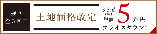 残り全4区画 土地価格改定 3.3㎡(坪)5万円プライスダウン！