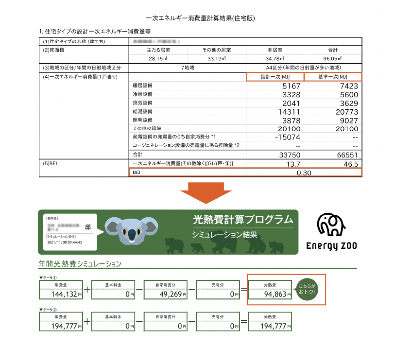 一次エネルギー消費計算結果(住宅版)