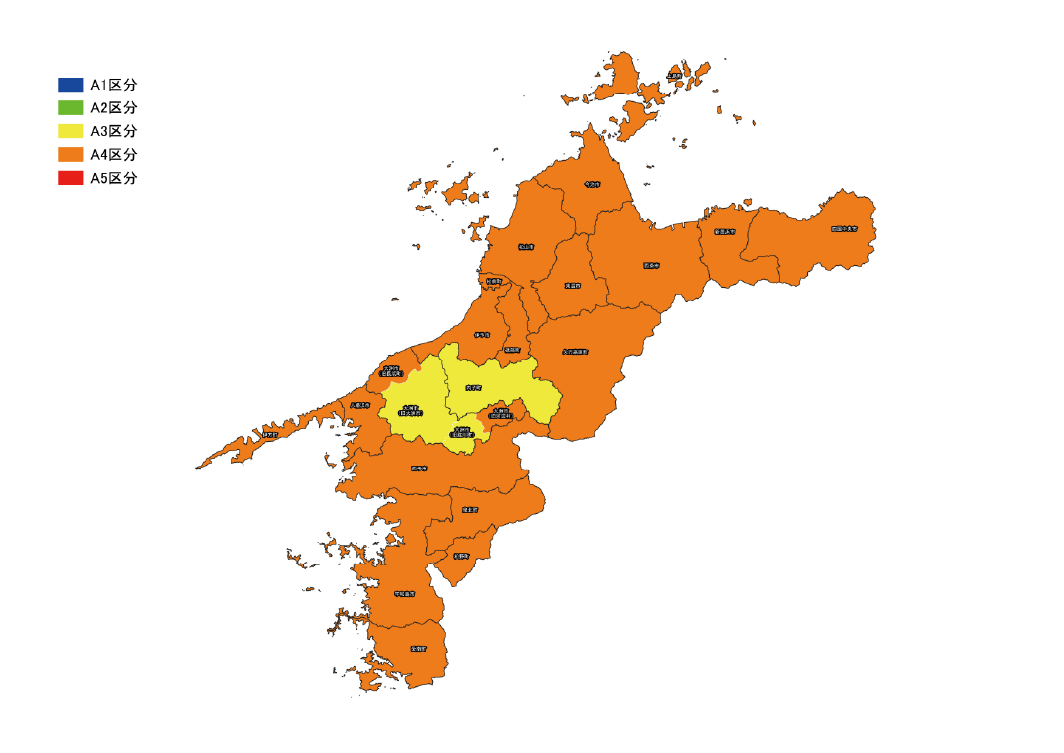 愛媛県　年間の日射地域区分