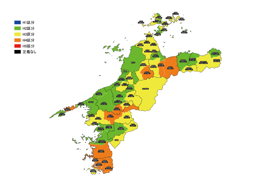 愛媛県　暖房期の日射地域区分